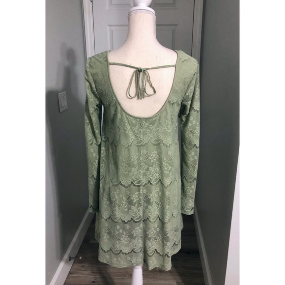 Altar’d State Green Lace Shift Dress, Bell Sleeves - Picture 5 of 6